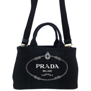 Prada Canapa Tote canvas handbag top handles 2way Black